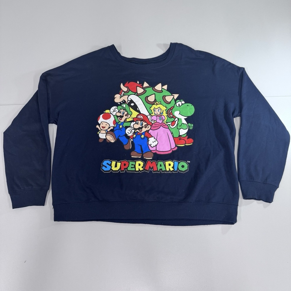 Mario Bros Crew Neck Sweater Black Size L Mens - Picture 1 of 6
